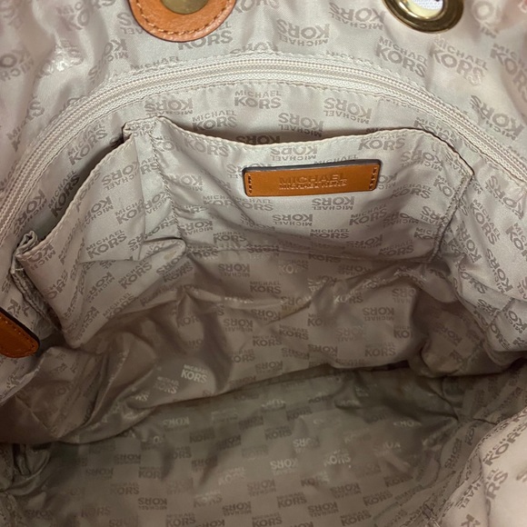 Michael Kors Charm Logo Orange/Brown Canvas Tote - Picture 8 of 9